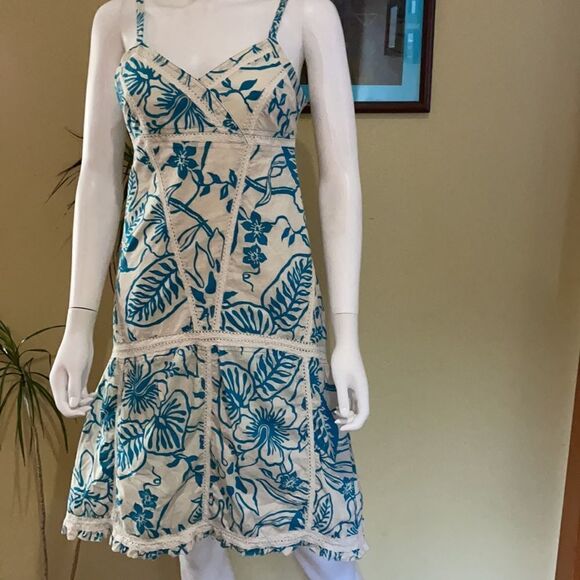 Kenzie Lined Turquoise Floral Summer Dress Sz 6 - Picture 2 of 7